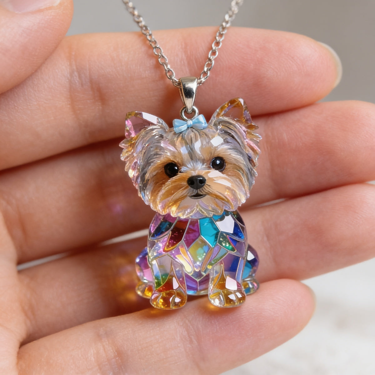 Custom Photo Long Coat Yorkshire Terrier Acrylic Pendant Necklace Dog Jewelry