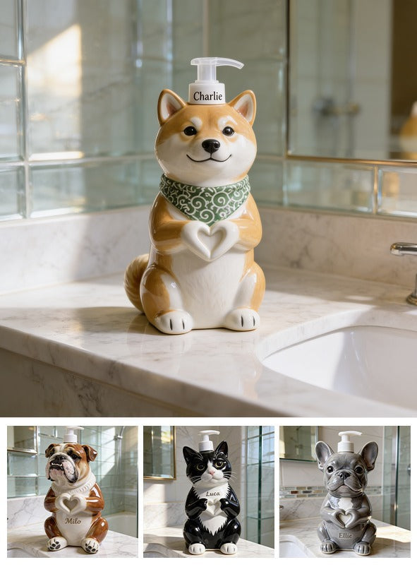 Personalized Tan and White Adult Shiba Inu Soap Dispenser Dog Lover Gift
