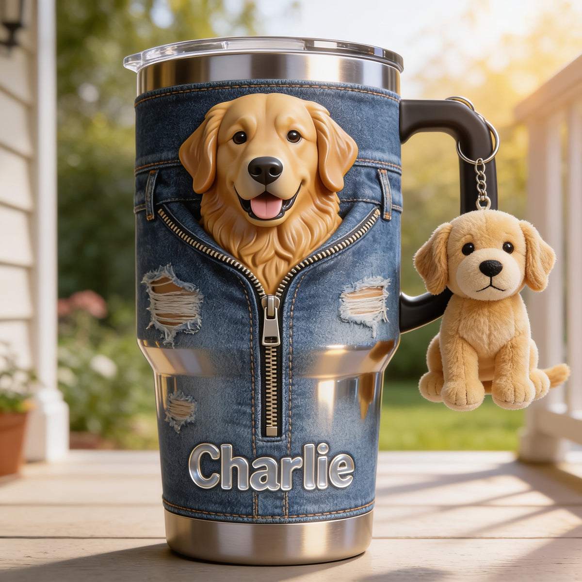 Personalized Adult Golden Retriever Tumbler With Plush Charm Pet Owner Gift