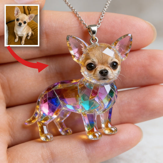 Custom Photo Fawn White Chihuahua Puppy Acrylic Pendant Necklace Dog Lover Gift