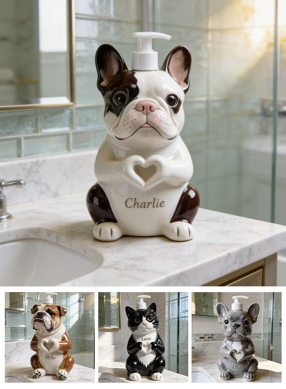 Personalized Black and White French Bulldog Soap Dispenser Bathroom Gift