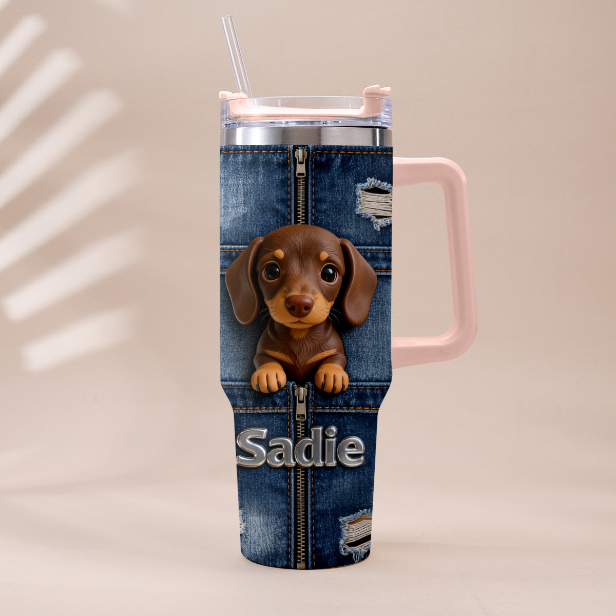 Personalized Black and Tan Rottweiler Tumbler With Plush Charm Dog Lover Gift