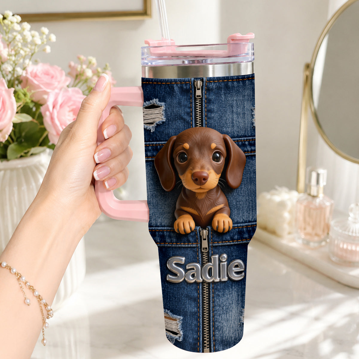 Personalized Tan & White Adult Shiba Inu Tumbler With Plush Charm Pet Lover Gift