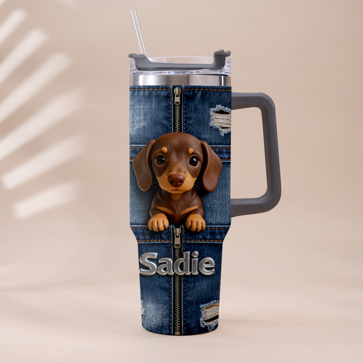 Personalized Fawn Pug Tumbler With Plush Charm Pet Lover Gift