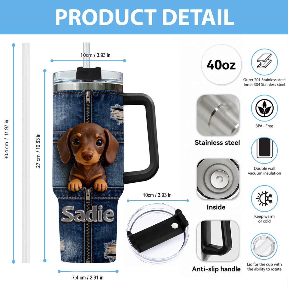 Personalized Black and Tan Adult German Shepherd Tumbler With Plush Charm Pet Owner Gift