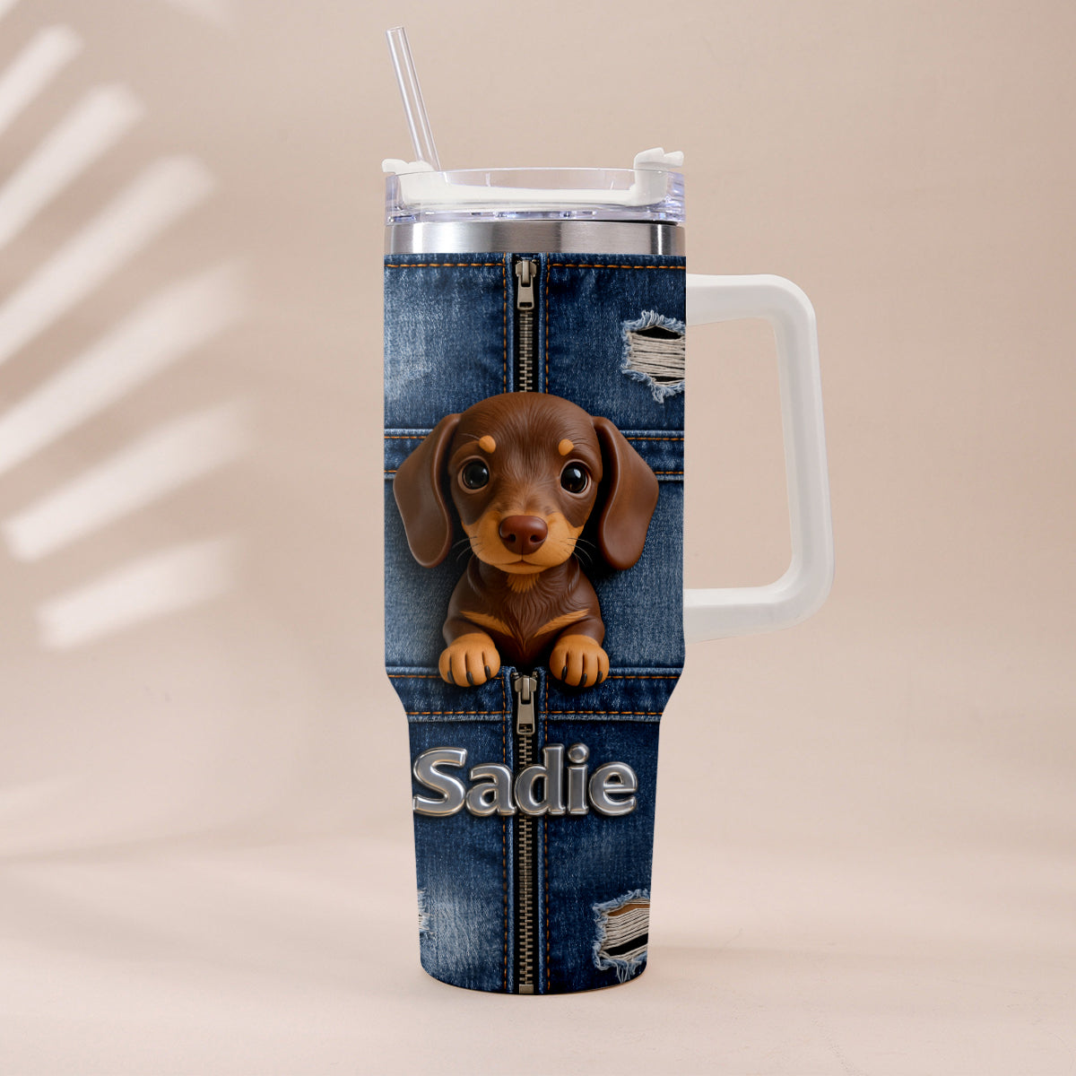 Personalized Fawn Pug Tumbler With Plush Charm Pet Lover Gift