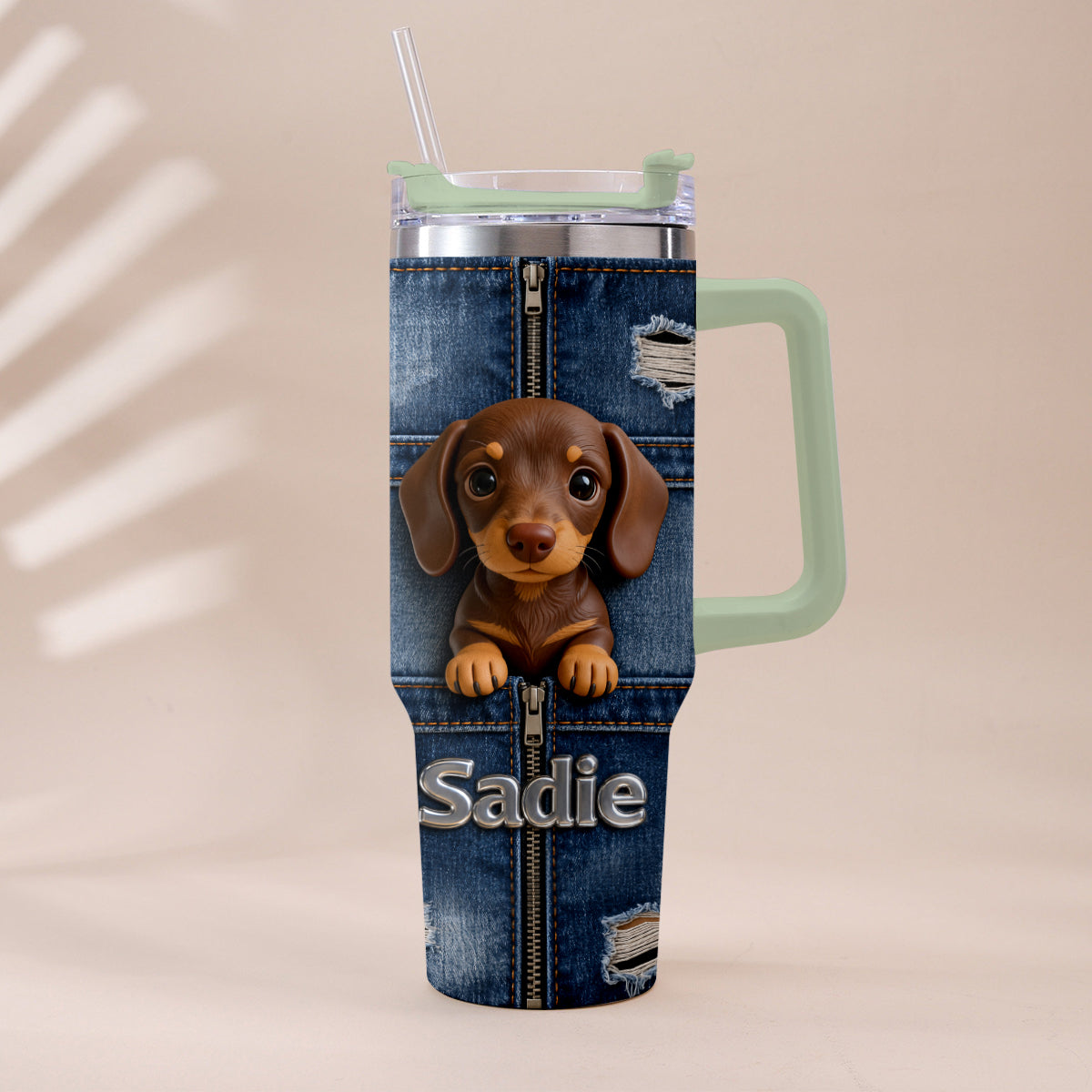 Personalized Adult Tricolor Beagle Tumbler With Plush Charm Pet Lover Gift