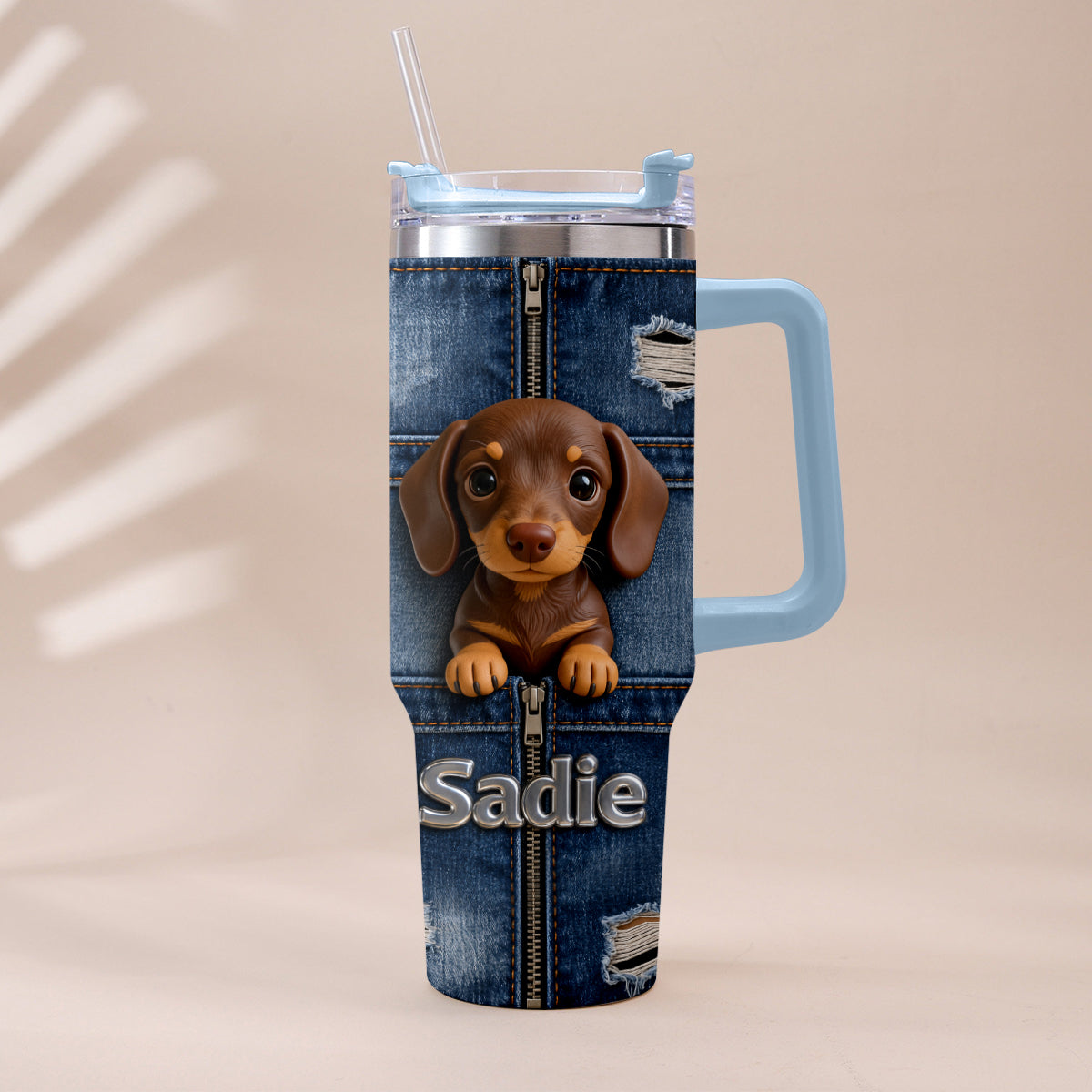 Personalized Black and Tan Adult German Shepherd Tumbler With Plush Charm Pet Owner Gift