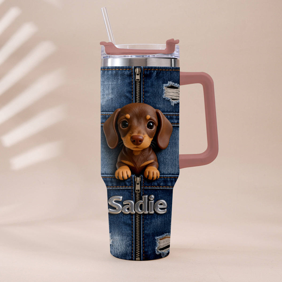 Personalized Adult Tricolor Beagle Tumbler With Plush Charm Pet Lover Gift