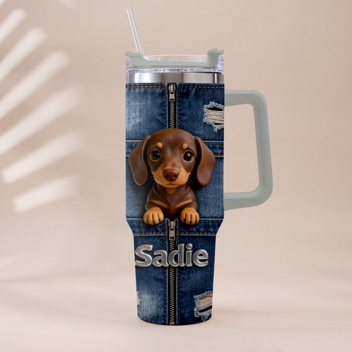 Personalized Adult Tricolor Beagle Tumbler With Plush Charm Pet Lover Gift