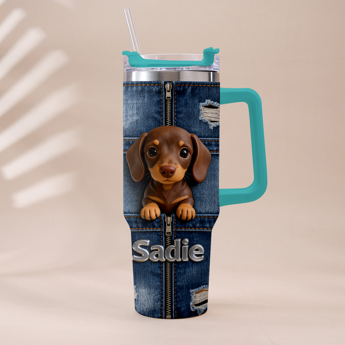 Personalized Tan & White Adult Shiba Inu Tumbler With Plush Charm Pet Lover Gift