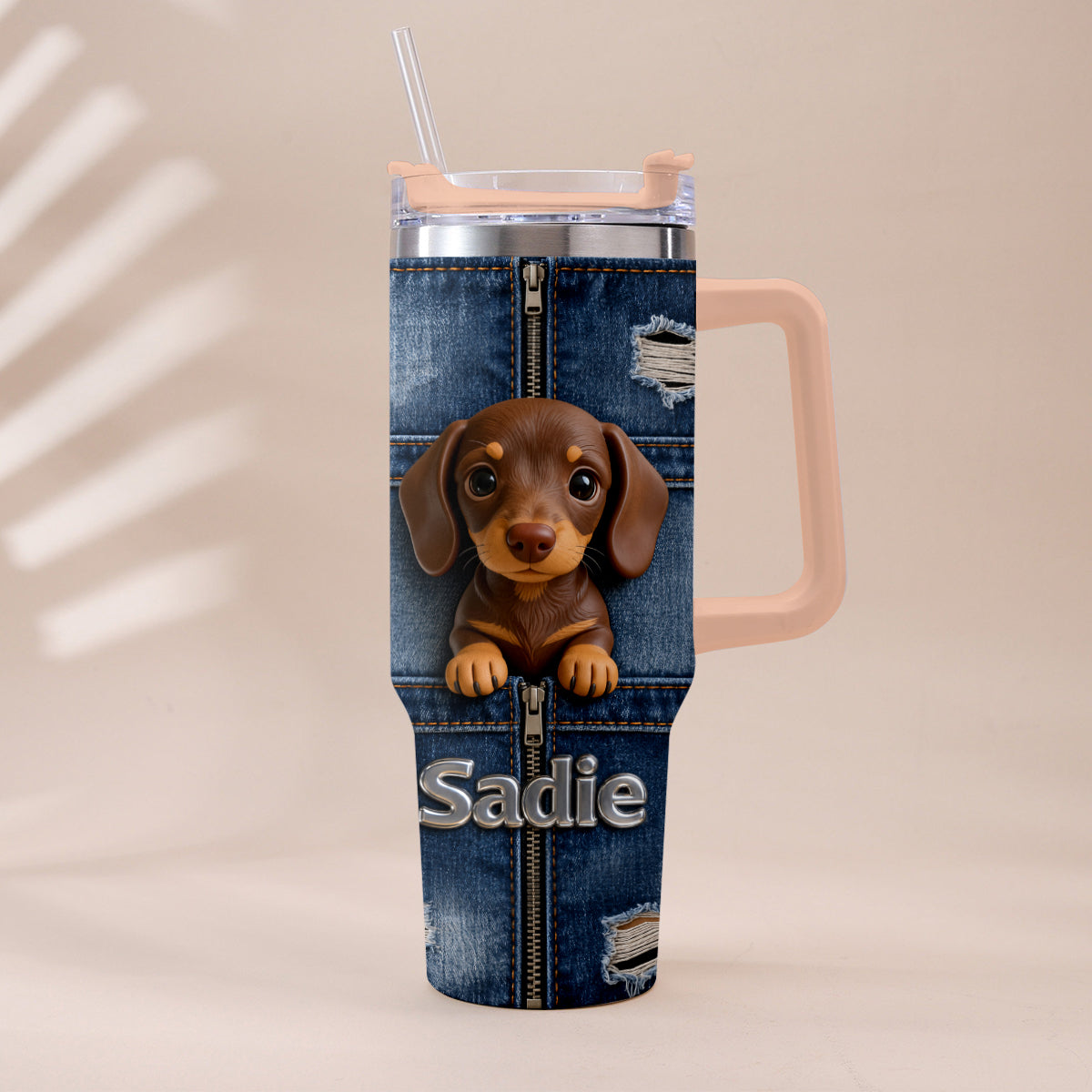 Personalized Tan & White Adult Shiba Inu Tumbler With Plush Charm Pet Lover Gift