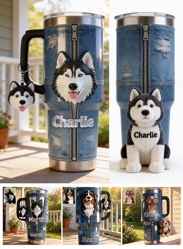 Personalized Siberian Husky Tumbler with Plush Charm Dog Lover Gift