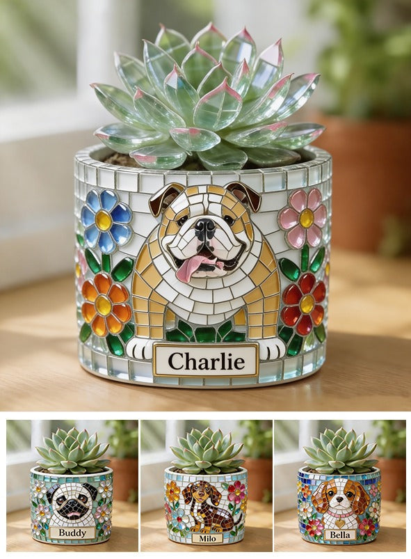 Personalized Fawn and White Adult Bulldog Ceramic Plant Pot Dog Lover Gift