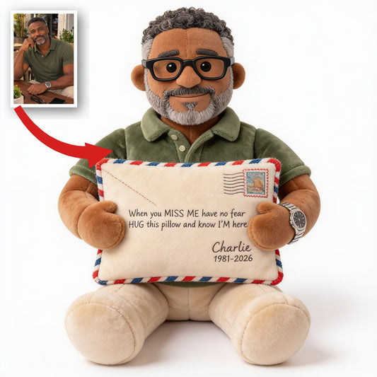 Personalized Memorial Middle-Aged Black Man Faux Fur Shaped Pillow Dad Remembrance Gift