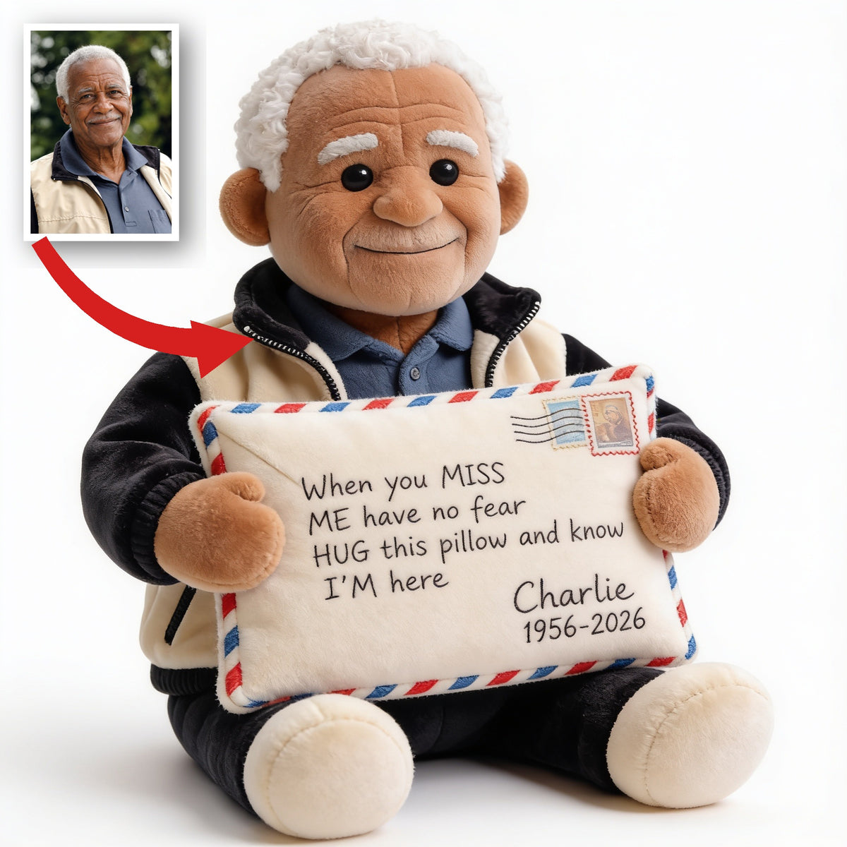 Personalized Older Black Man Grandpa Memorial Faux Fur Shaped Pillow