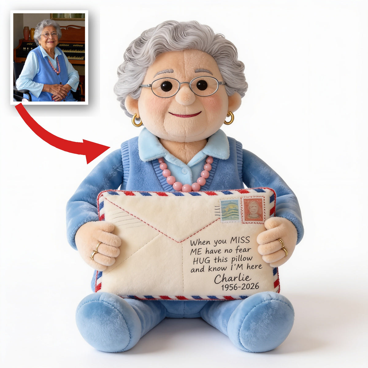 Personalized Older Latina Woman Grandma Memorial Faux Fur Shaped Pillow