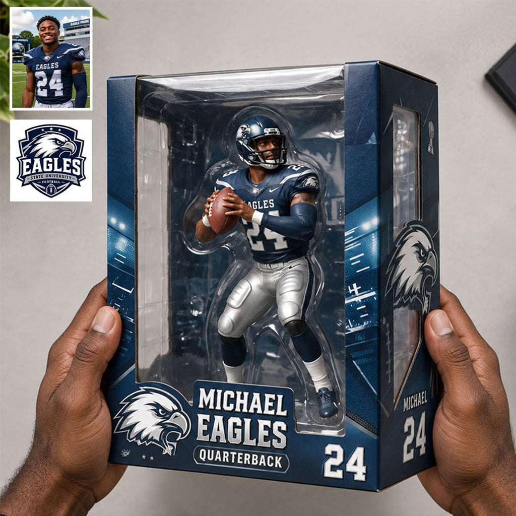 Personalized Black Child Football Player 3D Acrylic Display Box Sports Keepsake