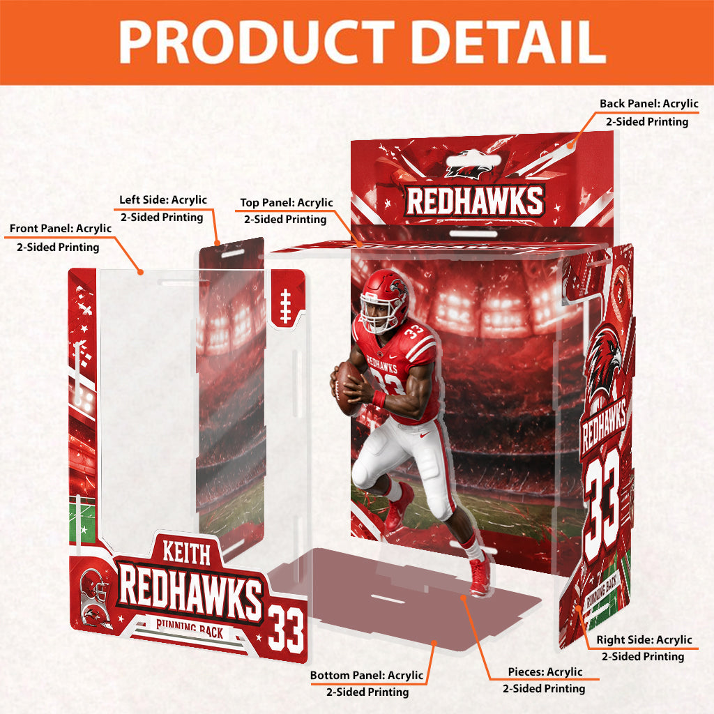 Personalized American Football Player 3D Acrylic Display Box Sports Keepsake