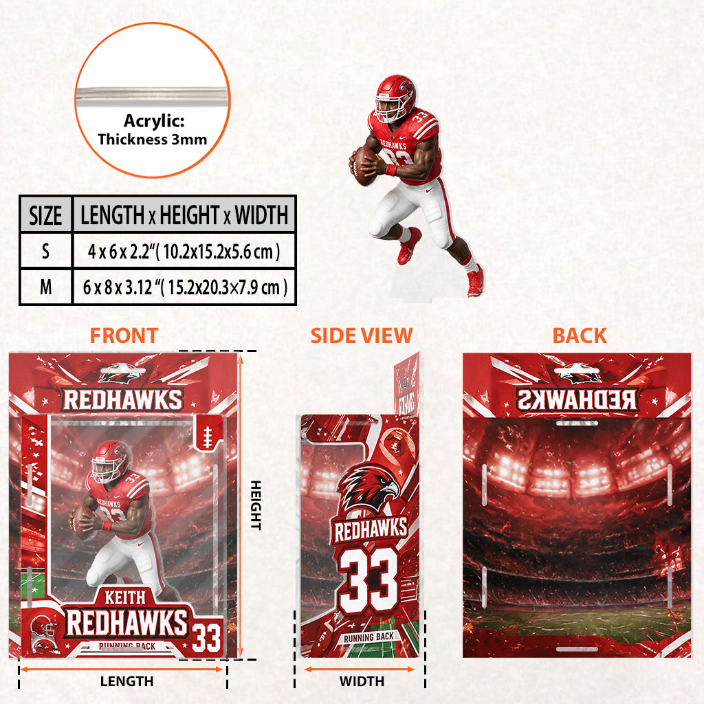 Personalized American Football Black Player 3D Acrylic Display Case Sports Fan Gift