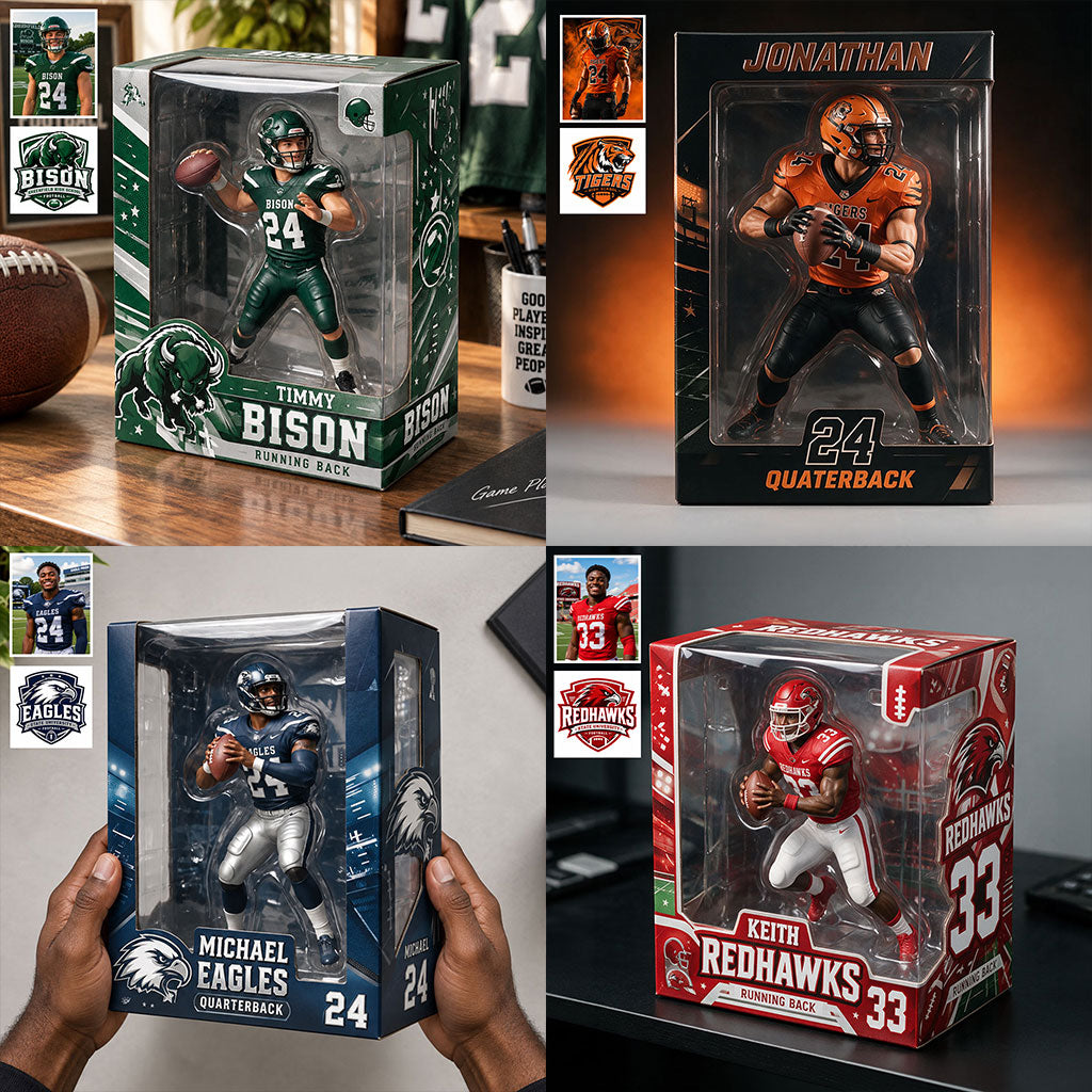 Personalized American Football Black Player 3D Acrylic Display Case Sports Fan Gift