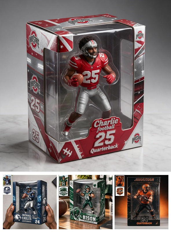 Personalized American Football Black Player 3D Acrylic Display Case Sports Fan Gift