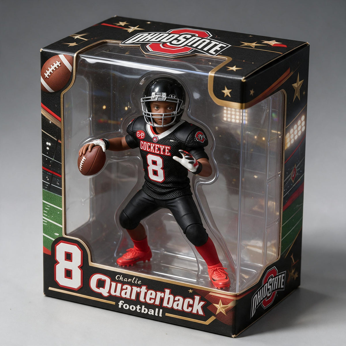 Personalized Black Child Football Player 3D Acrylic Display Box Sports Keepsake