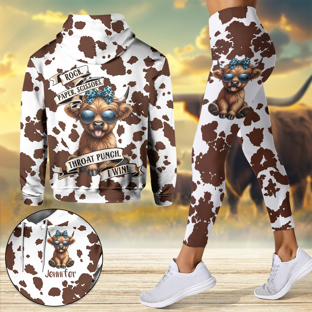 Schere, Stein, Papier – Personalisierter Hoodie und Leggings mit Hochlandrind-Motiv
