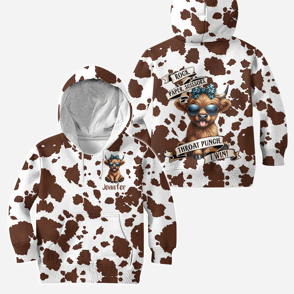 Schere, Stein, Papier – Personalisierter Hoodie und Leggings mit Hochlandrind-Motiv