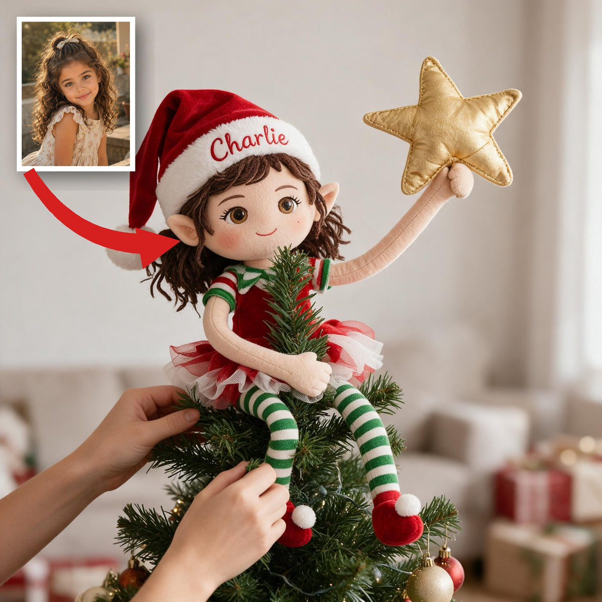 Personalized Christmas Latina Little Girl Posable Plush Doll Gift for Family