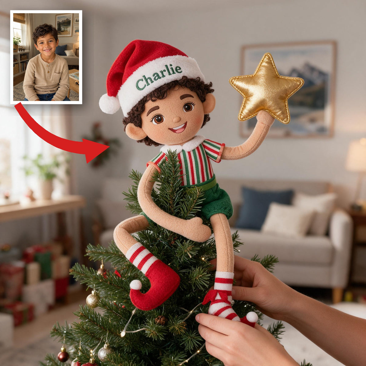 Personalized Christmas Latino Little Boy Posable Plush Doll, Gift for Son Grandson Nephew