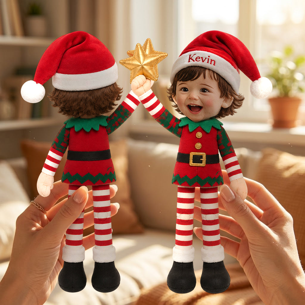 Personalized Christmas Black Little Girl Posable Plush Doll, Gift for Daughter Granddaughter Niece