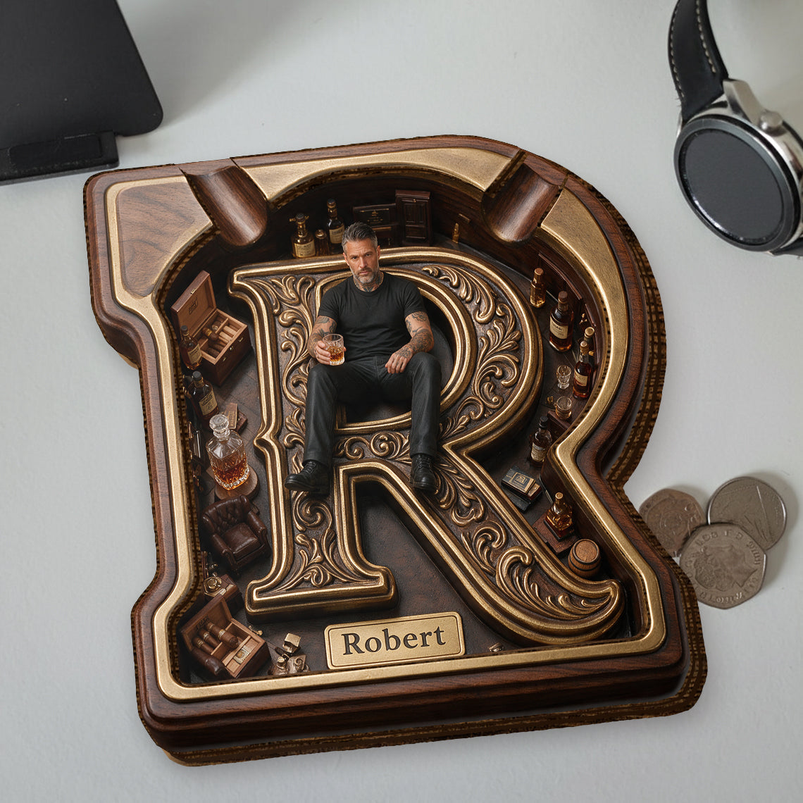 Custom Photo Latino Man Wooden Catch-All Tray Gift for Him