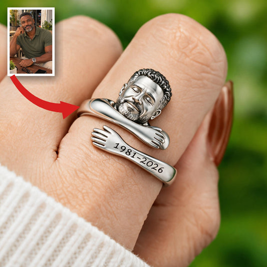 Personalized Middle-Aged Black Man Memorial Adjustable Ring Dad Husband Keepsake Gift