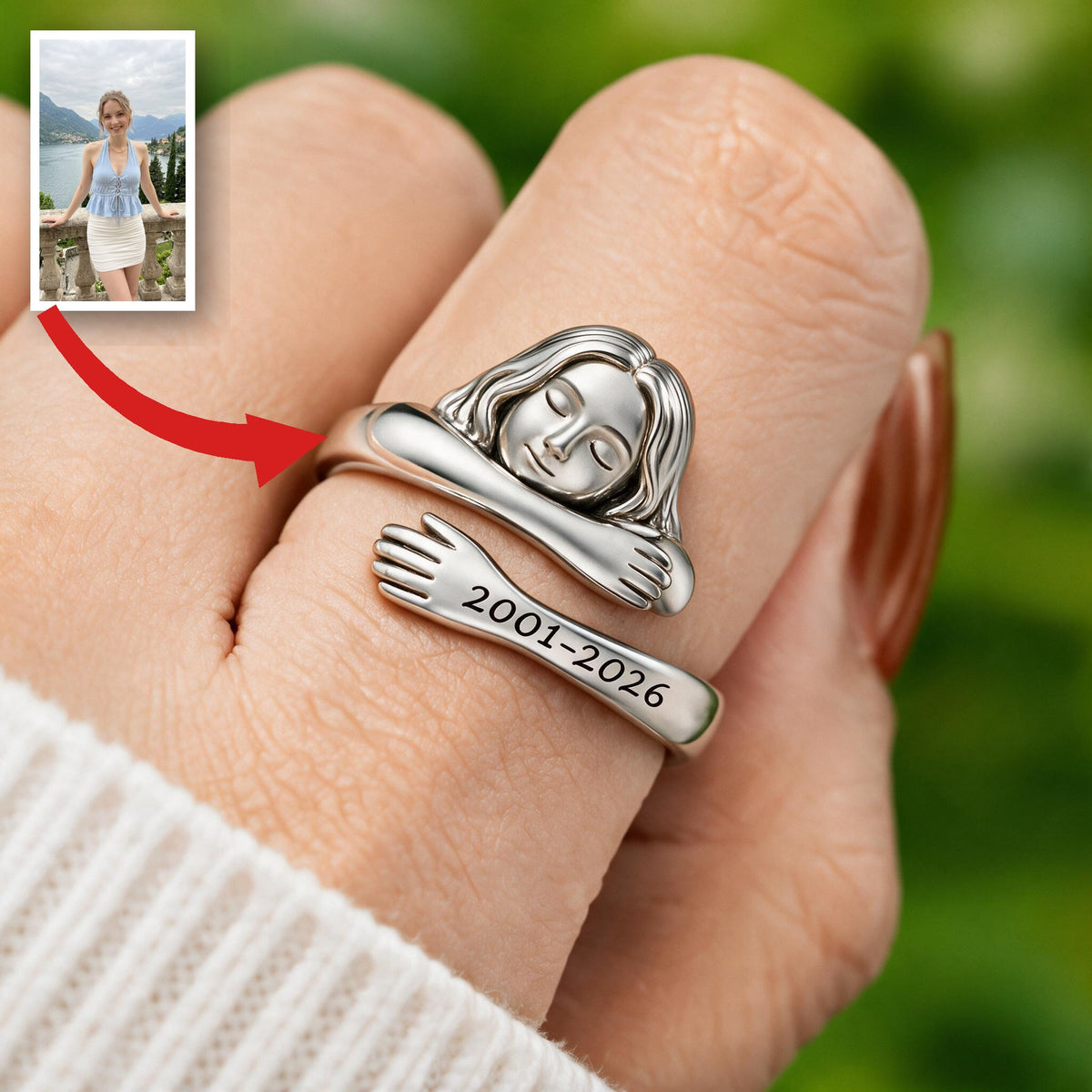 Personalized Woman Hug Memorial Adjustable Ring