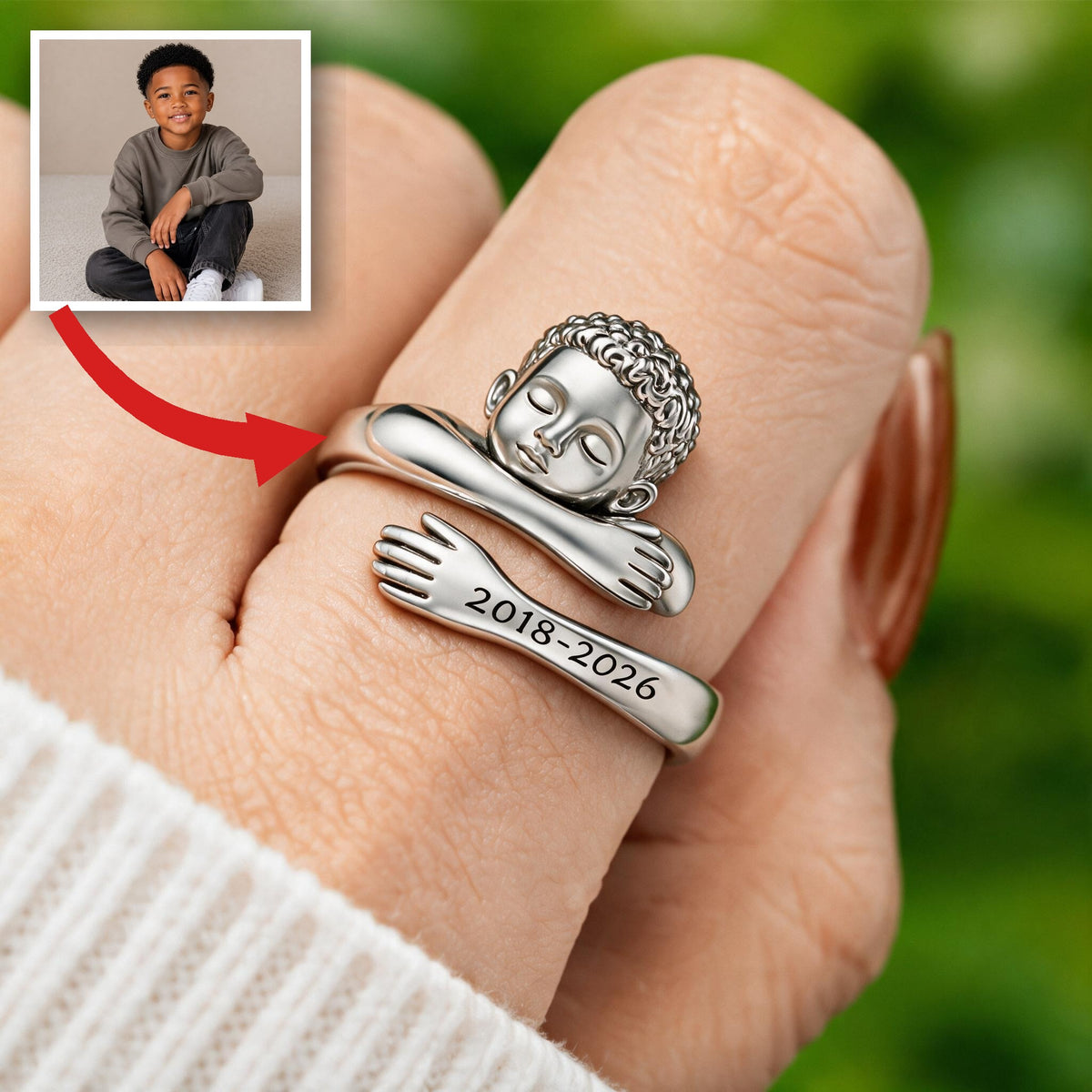 Personalized Black Little Boy Memorial Adjustable Hug Ring