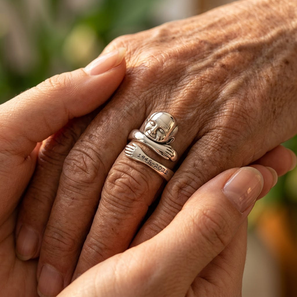 Personalized Older Man Grandfather Memorial Adjustable Hug Ring