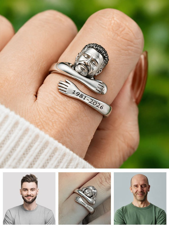 Personalized Middle-Aged Black Man Memorial Adjustable Ring Dad Husband Keepsake Gift