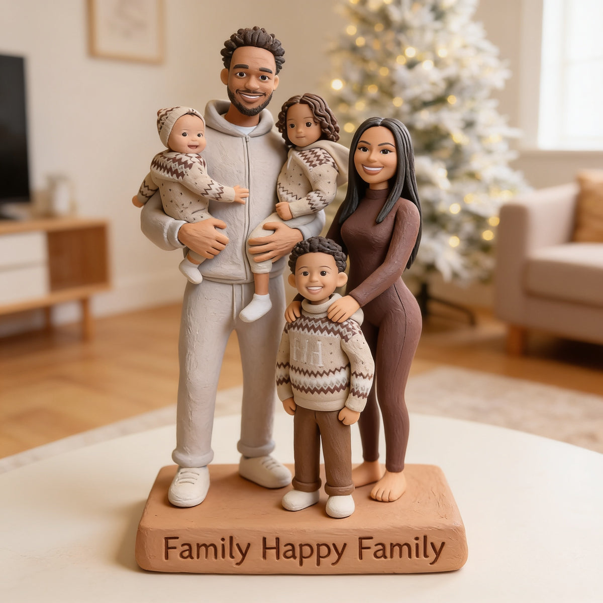 Personalized Christmas Black Christmas Family of Five Custom Shaped Acrylic Plaque