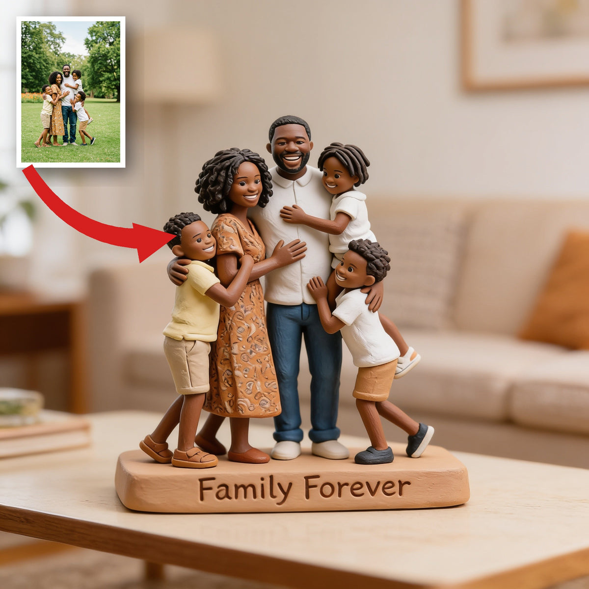 Personalized Black Family of Five Custom Shaped Acrylic Plaque Home Decor Gift