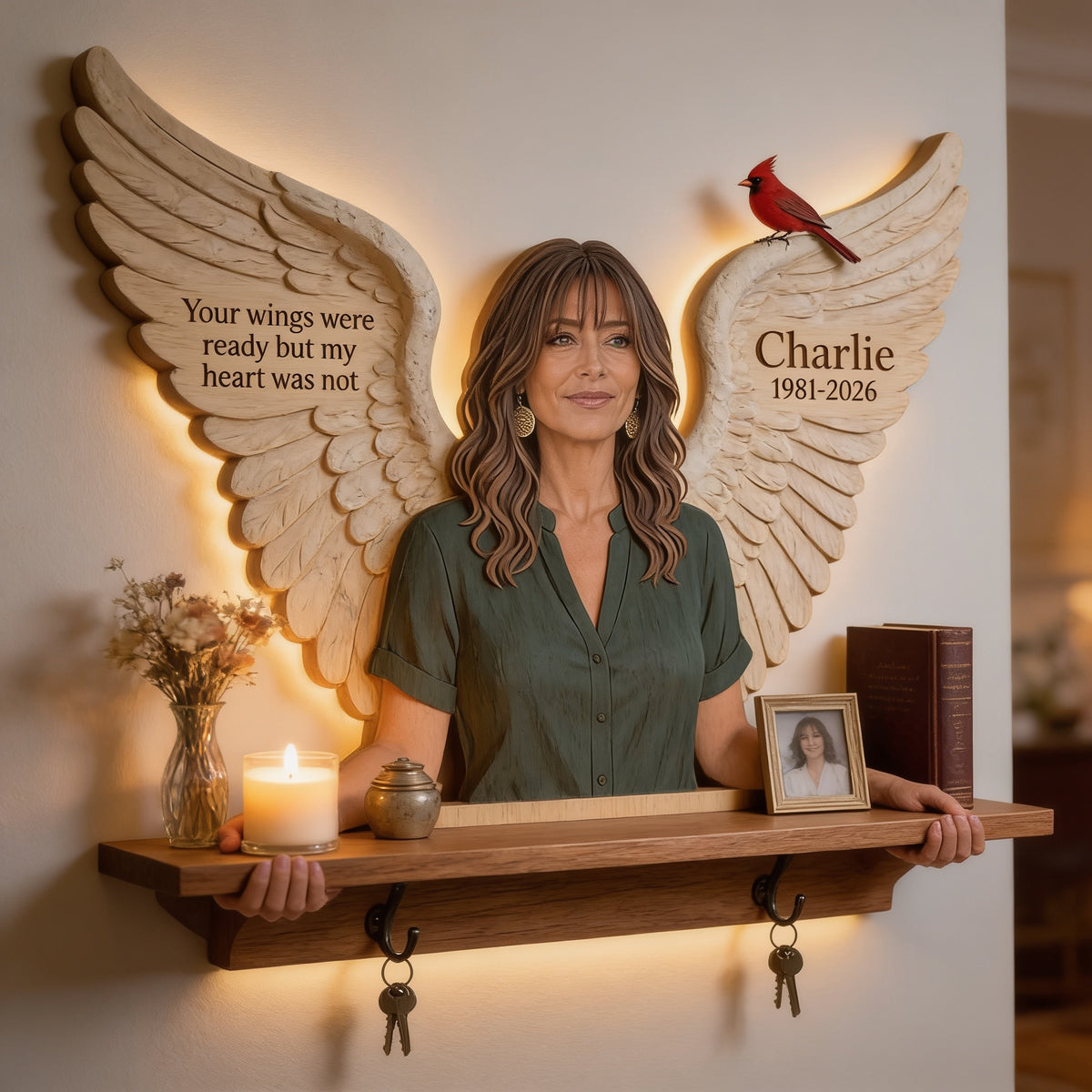 Personalized Middle-Aged Latina Woman Memorial Wooden Floating Shelf Bereavement Gift