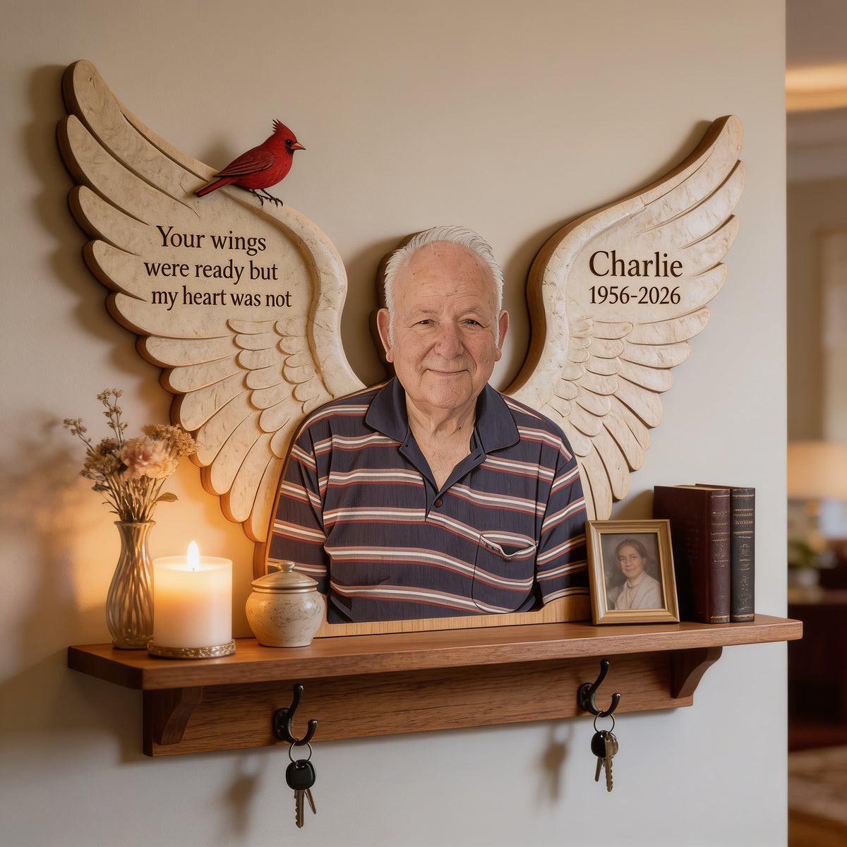 Personalized Older Man Grandpa Memorial Wooden Floating Shelf