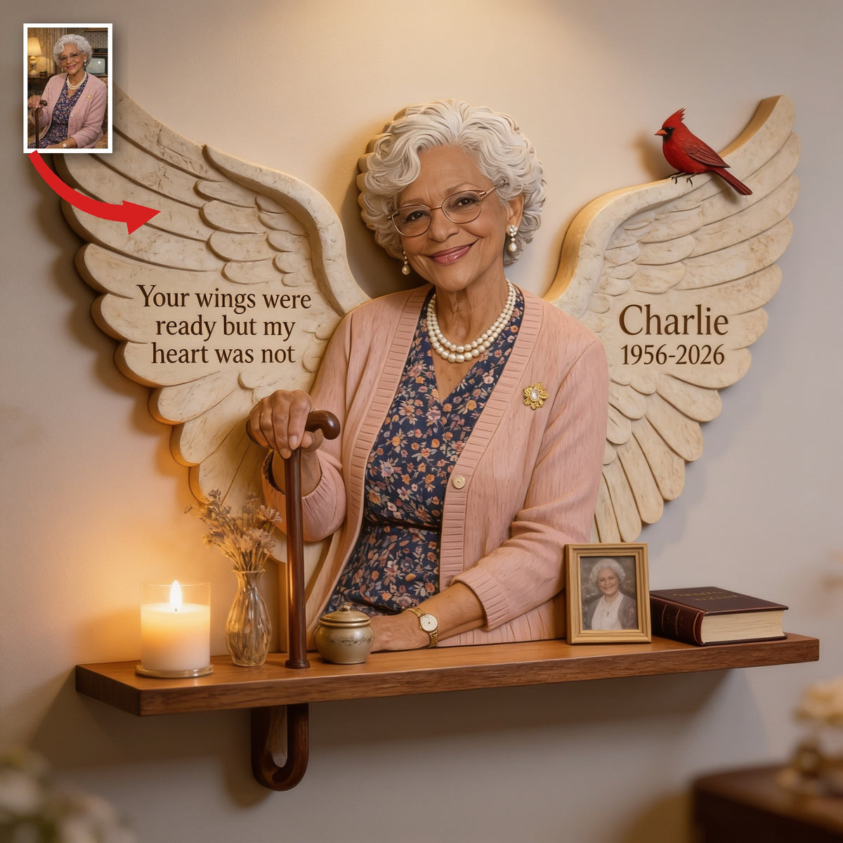 Personalized Older Black Woman Grandma Memorial Wooden Floating Shelf