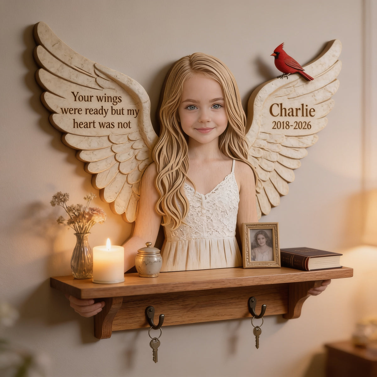 Personalized Little Girl Memorial Wooden Floating Shelf Sympathy Wall Decor