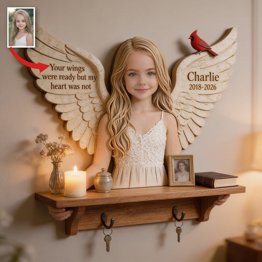 Personalized Little Girl Memorial Wooden Floating Shelf Sympathy Wall Decor