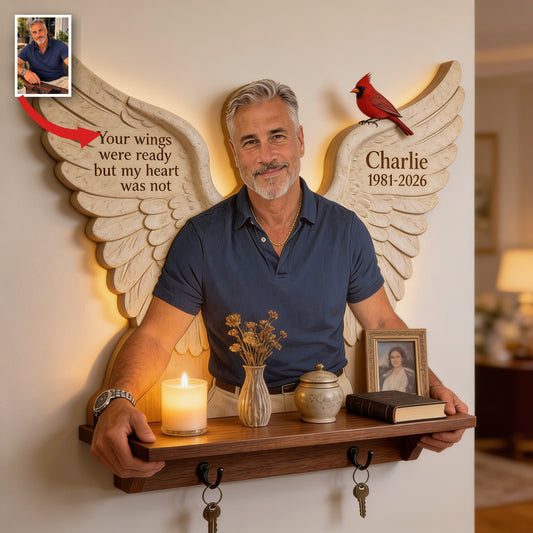 Personalized Middle-Aged Man Memorial Wooden Floating Shelf Sympathy Gift