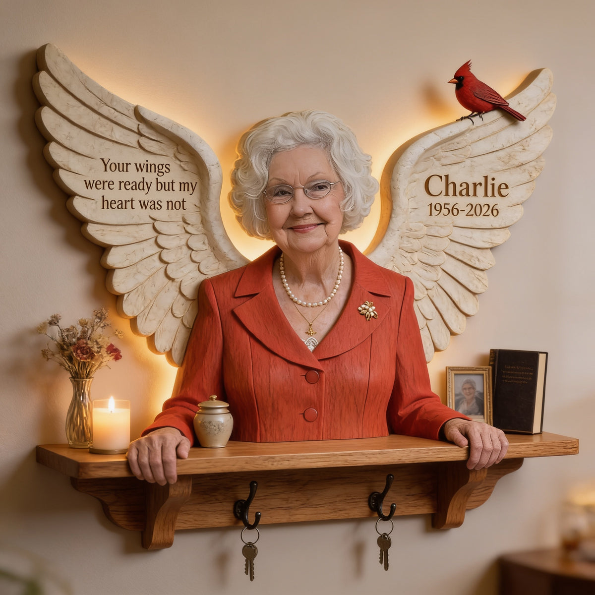Personalized Older Woman Grandma Memorial Wooden Floating Shelf