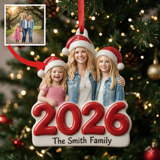 Custom Photo 2026 Christmas Single Mom Family 3D Resin Ornament