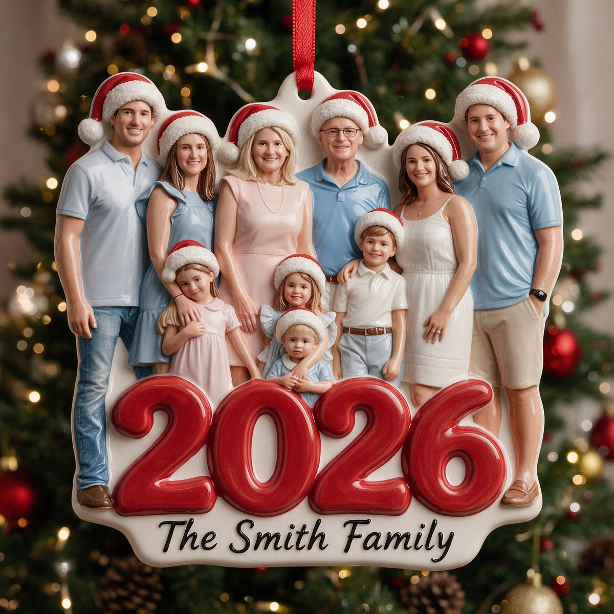 Custom Photo Christmas 2026 Big Family Premium 3D Ornament Holiday Keepsake