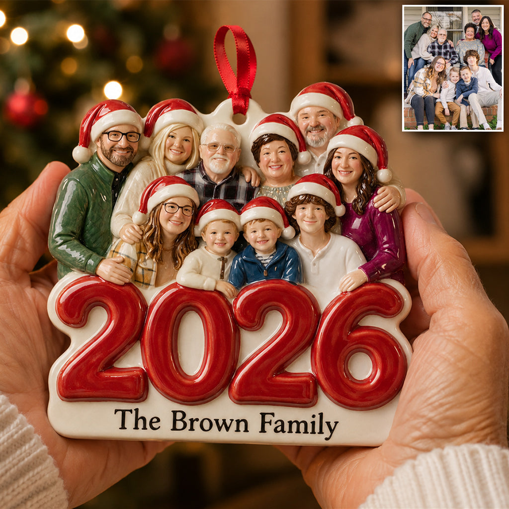 Custom Photo 2026 Family Of Three Premium 3D Christmas Ornament